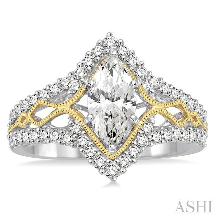 5/8 Ctw Diamond Semi-Mount Engagement Ring in 14K White and Yellow Gold