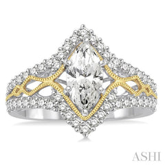 5/8 Ctw Diamond Semi-Mount Engagement Ring in 14K White and Yellow Gold