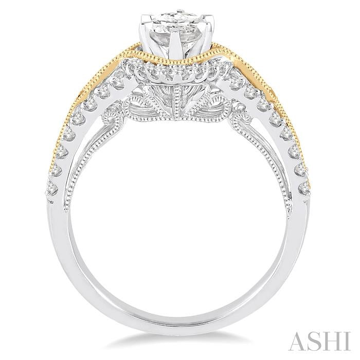5/8 Ctw Diamond Semi-Mount Engagement Ring in 14K White and Yellow Gold