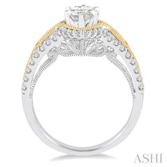 5/8 Ctw Diamond Semi-Mount Engagement Ring in 14K White and Yellow Gold