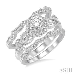 1/2 Ctw Diamond Wedding Set with 1/3 Ctw Round Cut Engagement Ring and 1/5 Ctw Wedding Band in 14K White Gold