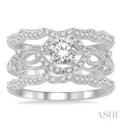 1/2 Ctw Diamond Wedding Set with 1/3 Ctw Round Cut Engagement Ring and 1/5 Ctw Wedding Band in 14K White Gold