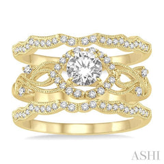 1/2 Ctw Diamond Wedding Set with 1/3 Ctw Round Cut Engagement Ring and 1/5 Ctw Wedding Band in 14K Yellow Gold