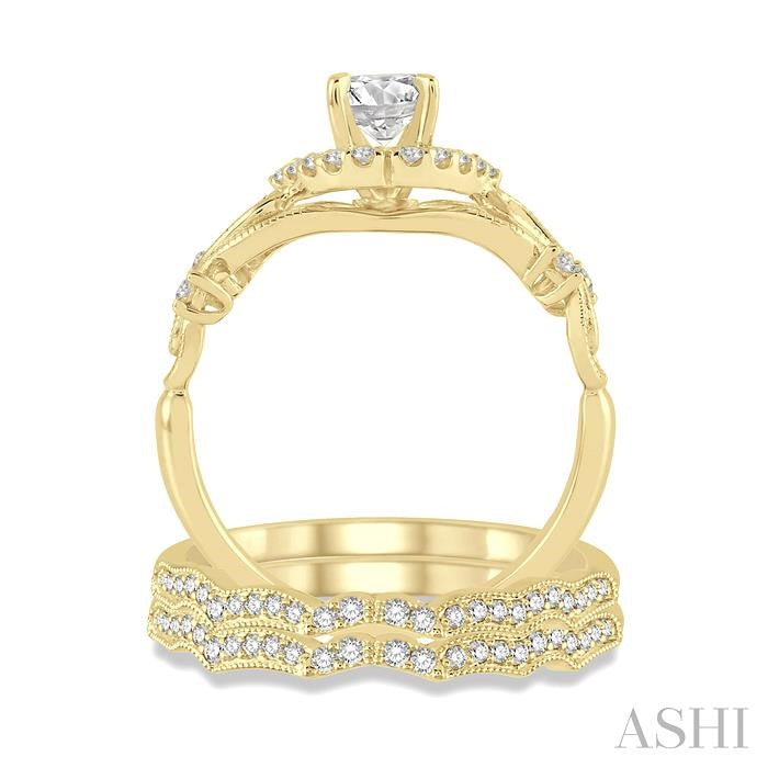 1/2 Ctw Diamond Wedding Set with 1/3 Ctw Round Cut Engagement Ring and 1/5 Ctw Wedding Band in 14K Yellow Gold