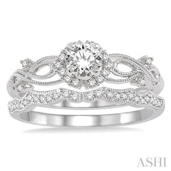 3/8 Ctw Diamond Wedding Set with 1/3 Ctw Round Cut Engagement Ring and 1/10 Ctw Wedding Band in 14K White Gold