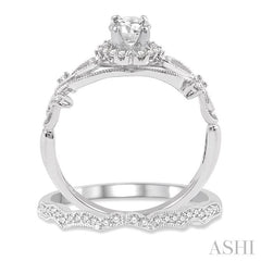 3/8 Ctw Diamond Wedding Set with 1/3 Ctw Round Cut Engagement Ring and 1/10 Ctw Wedding Band in 14K White Gold