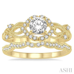 3/8 Ctw Diamond Wedding Set with 1/3 Ctw Round Cut Engagement Ring and 1/10 Ctw Wedding Band in 14K Yellow Gold