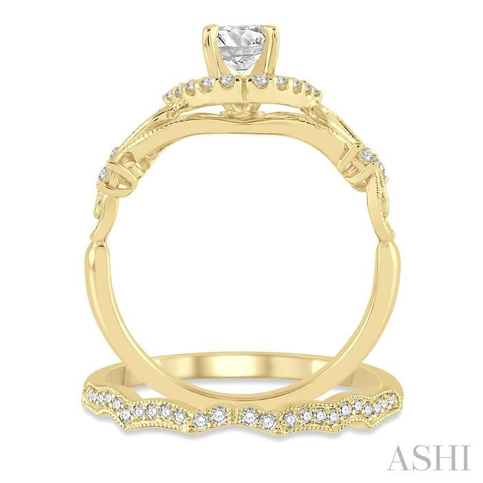 3/8 Ctw Diamond Wedding Set with 1/3 Ctw Round Cut Engagement Ring and 1/10 Ctw Wedding Band in 14K Yellow Gold