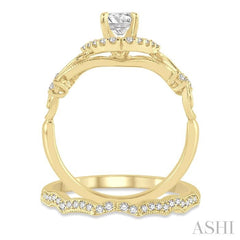 3/8 Ctw Diamond Wedding Set with 1/3 Ctw Round Cut Engagement Ring and 1/10 Ctw Wedding Band in 14K Yellow Gold