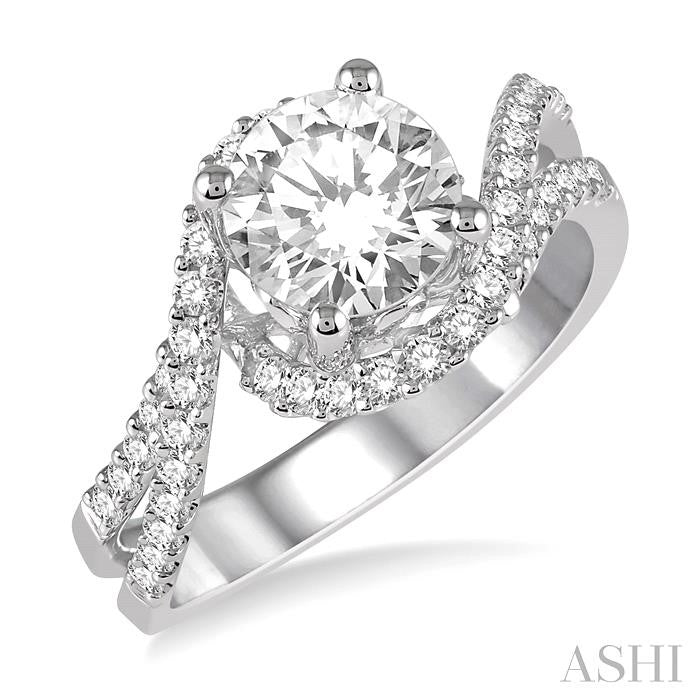 1/2 Ctw Round Diamond Semi-Mount Bypass Split Shank Engagement Ring in 14K White Gold