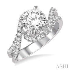 1/2 Ctw Round Diamond Semi-Mount Bypass Split Shank Engagement Ring in 14K White Gold
