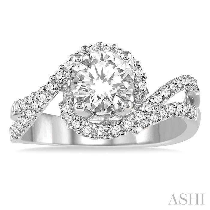 1/2 Ctw Round Diamond Semi-Mount Bypass Split Shank Engagement Ring in 14K White Gold