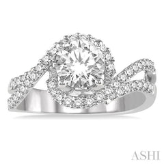 1/2 Ctw Round Diamond Semi-Mount Bypass Split Shank Engagement Ring in 14K White Gold