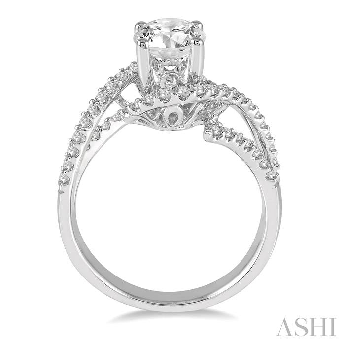1/2 Ctw Round Diamond Semi-Mount Bypass Split Shank Engagement Ring in 14K White Gold