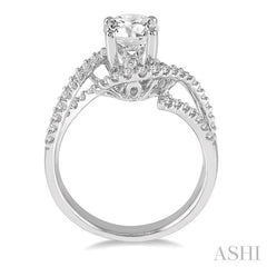 1/2 Ctw Round Diamond Semi-Mount Bypass Split Shank Engagement Ring in 14K White Gold