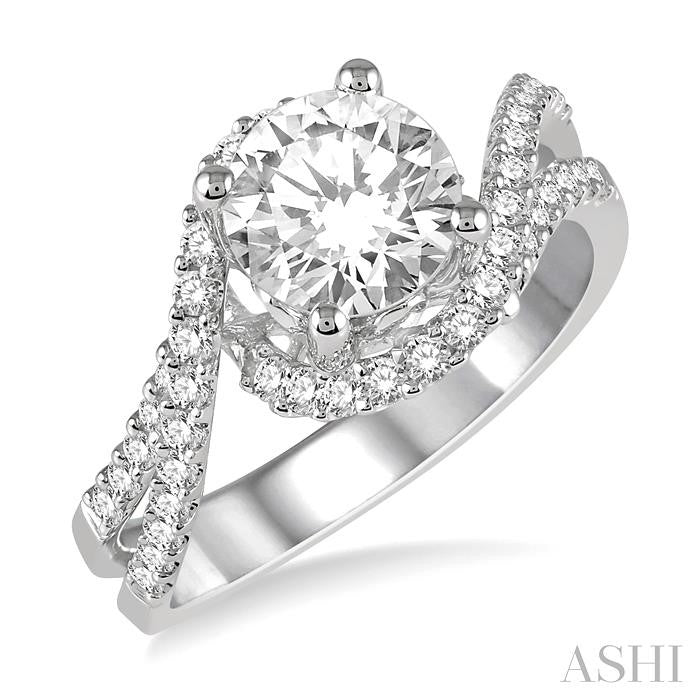 1/2 Ctw Round Diamond Semi-Mount Bypass Split Shank Engagement Ring in 14K White Gold
