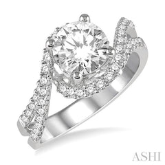 1/2 Ctw Round Diamond Semi-Mount Bypass Split Shank Engagement Ring in 14K White Gold