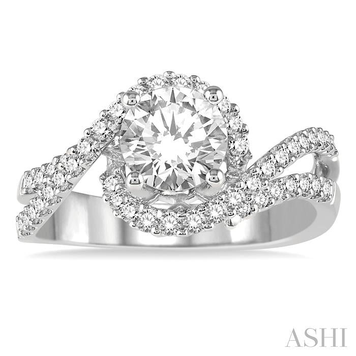 1/2 Ctw Round Diamond Semi-Mount Bypass Split Shank Engagement Ring in 14K White Gold