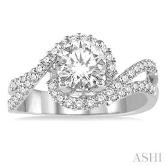 1/2 Ctw Round Diamond Semi-Mount Bypass Split Shank Engagement Ring in 14K White Gold