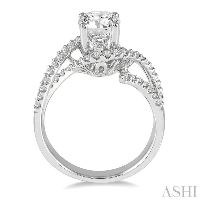 1/2 Ctw Round Diamond Semi-Mount Bypass Split Shank Engagement Ring in 14K White Gold