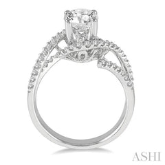 1/2 Ctw Round Diamond Semi-Mount Bypass Split Shank Engagement Ring in 14K White Gold