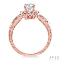 1 Ctw Diamond Engagement Ring with 5/8 Ct Round Cut Center Stone in 14K Rose Gold