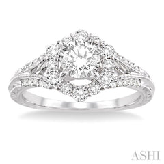 1 Ctw Diamond Engagement Ring with 5/8 Ct Round Cut Center Stone in 14K White Gold