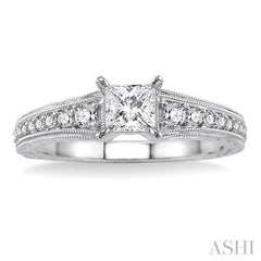 5/8 Ctw Diamond Engagement Ring with 3/8 Ct Princess Cut Center Stone in 14K White Gold
