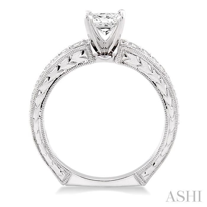 5/8 Ctw Diamond Engagement Ring with 3/8 Ct Princess Cut Center Stone in 14K White Gold