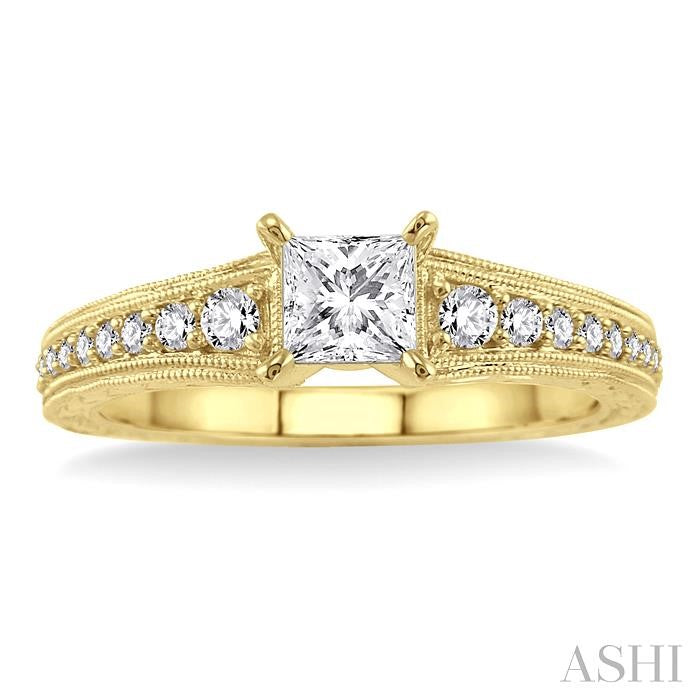 5/8 Ctw Diamond Engagement Ring with 3/8 Ct Princess Cut Center Stone in 14K Yellow Gold