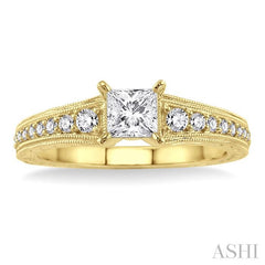 5/8 Ctw Diamond Engagement Ring with 3/8 Ct Princess Cut Center Stone in 14K Yellow Gold