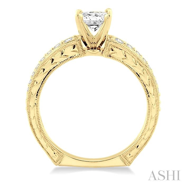 5/8 Ctw Diamond Engagement Ring with 3/8 Ct Princess Cut Center Stone in 14K Yellow Gold