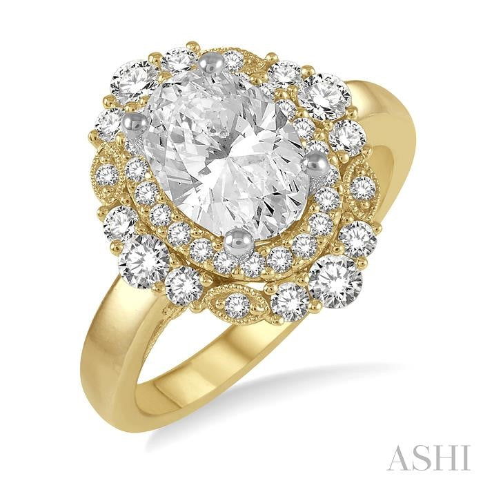 5/8 Ctw Oval Semi-Mount Round Cut Diamond Engagement Ring in 14K Yellow and White Gold