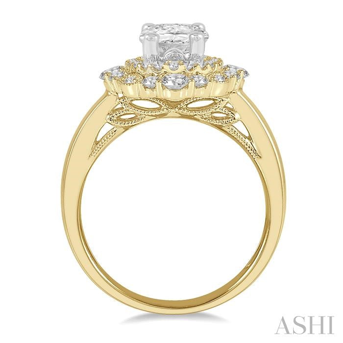 5/8 Ctw Oval Semi-Mount Round Cut Diamond Engagement Ring in 14K Yellow and White Gold