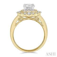 5/8 Ctw Oval Semi-Mount Round Cut Diamond Engagement Ring in 14K Yellow and White Gold