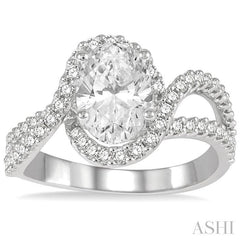 5/8 Ctw Oval Shape Split Bypass Shank Round Cut Diamond Semi-Mount Engagement Ring in 14K White Gold