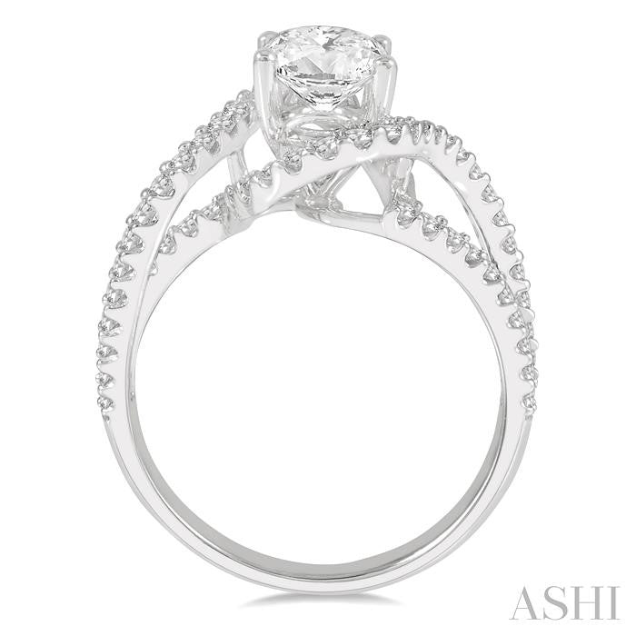 5/8 Ctw Oval Shape Split Bypass Shank Round Cut Diamond Semi-Mount Engagement Ring in 14K White Gold