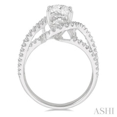 5/8 Ctw Oval Shape Split Bypass Shank Round Cut Diamond Semi-Mount Engagement Ring in 14K White Gold