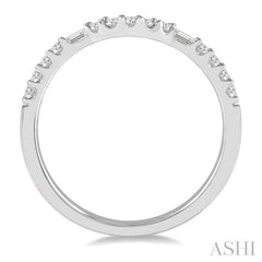 1/4 Ctw Arched Center Baguette and Round Cut Diamond Wedding Band in 14K White Gold