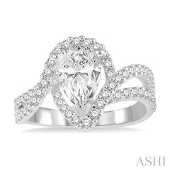 5/8 Ctw Pear Shape Split Bypass Shank Round Cut Diamond Semi-Mount Engagement Ring in 14K White Gold