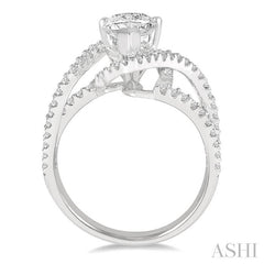 5/8 Ctw Pear Shape Split Bypass Shank Round Cut Diamond Semi-Mount Engagement Ring in 14K White Gold
