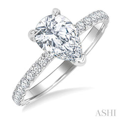 5/8 Ctw Round Cut Diamond Pear Shape Semi-Mount Engagement Ring in 14K White Gold