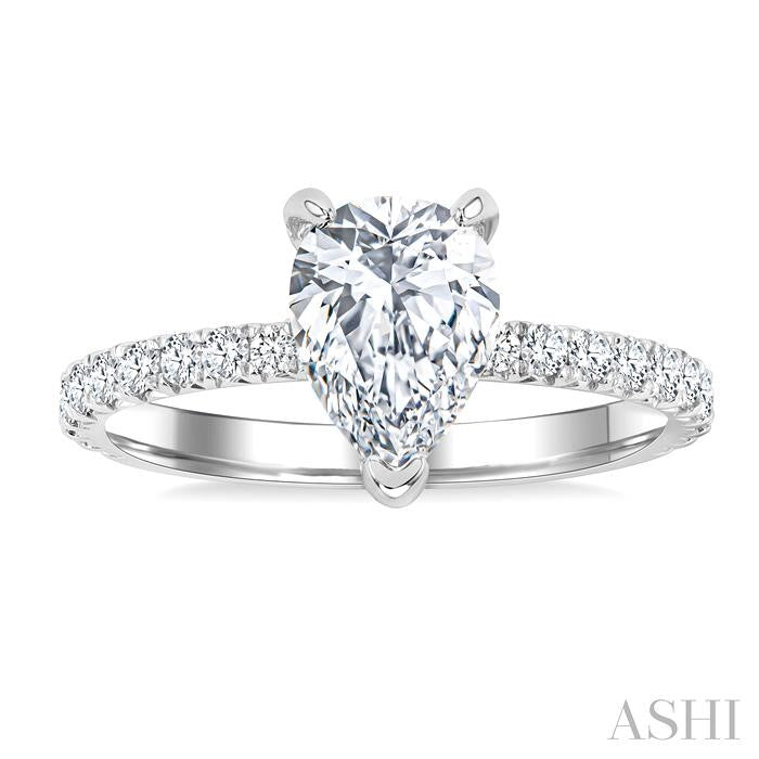 5/8 Ctw Round Cut Diamond Pear Shape Semi-Mount Engagement Ring in 14K White Gold