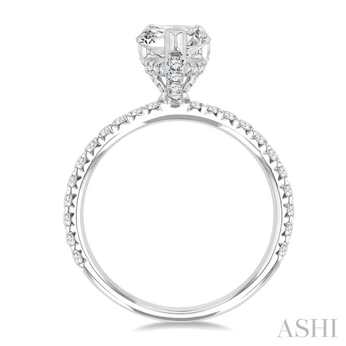 5/8 Ctw Round Cut Diamond Pear Shape Semi-Mount Engagement Ring in 14K White Gold