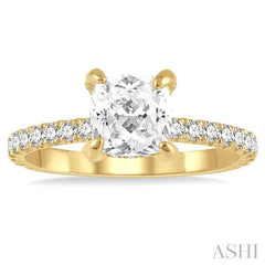 1/2 Ctw Cushion Shape Round Cut Diamond Semi-Mount Engagement Ring in 14K Yellow Gold