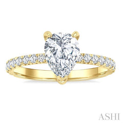 5/8 Ctw Round Cut Diamond Pear Shape Semi-Mount Engagement Ring in 14K Yellow Gold