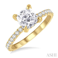 1/2 Ctw Cushion Shape Round Cut Diamond Semi-Mount Engagement Ring in 14K Yellow Gold