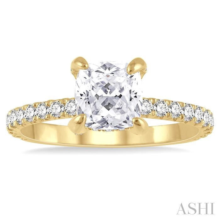 1/2 Ctw Cushion Shape Round Cut Diamond Semi-Mount Engagement Ring in 14K Yellow Gold