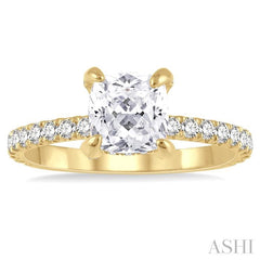 1/2 Ctw Cushion Shape Round Cut Diamond Semi-Mount Engagement Ring in 14K Yellow Gold