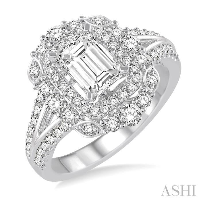 7/8 Ctw Diamond Semi-Mount Engagement Ring in 14K White Gold